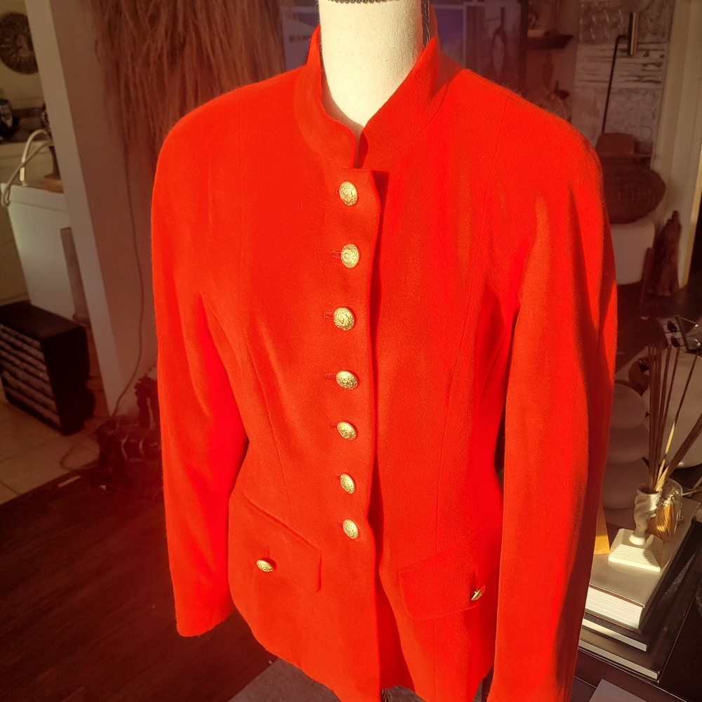Escada Vibrant Red Blazer with Gold Buttons